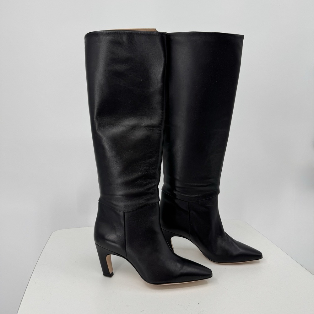 Everlane Knee-High Banana Heel Boot Black Leather Womens 7 Pointed Toe Pull-on